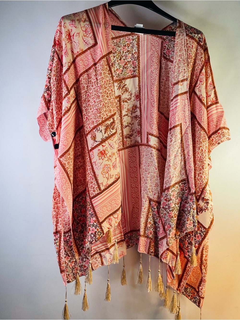 Sonoma Pink Patchwork Tassel Kimono Size Large